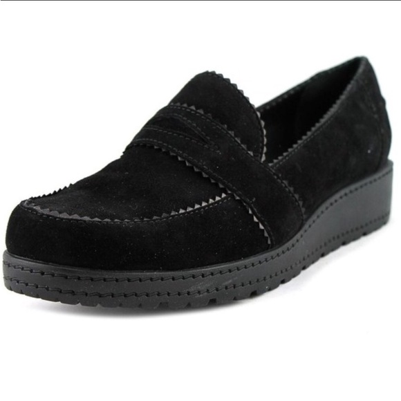 Stuart Weitzman Shoes - STUART WEITZMAN Loafers Black Suede Schooldays Penny Chunky oxfords platforms